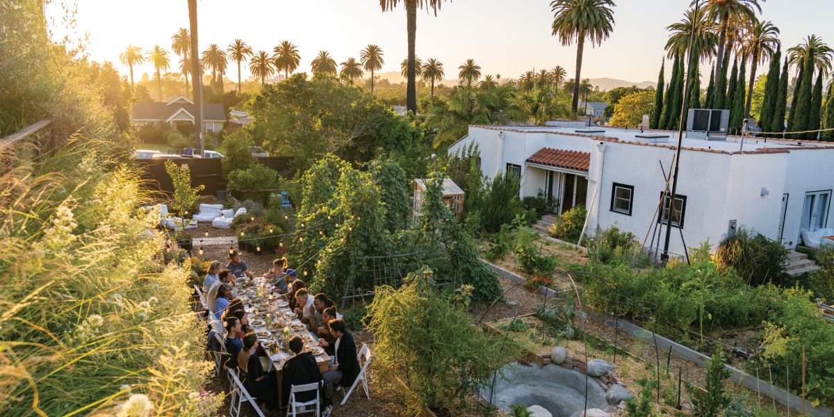 Dinner and garden area at Little City Farm LA