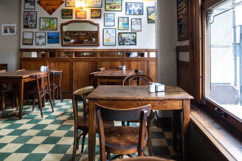 Interior of traditional coffee shop.