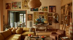 Living room with art and earth tones