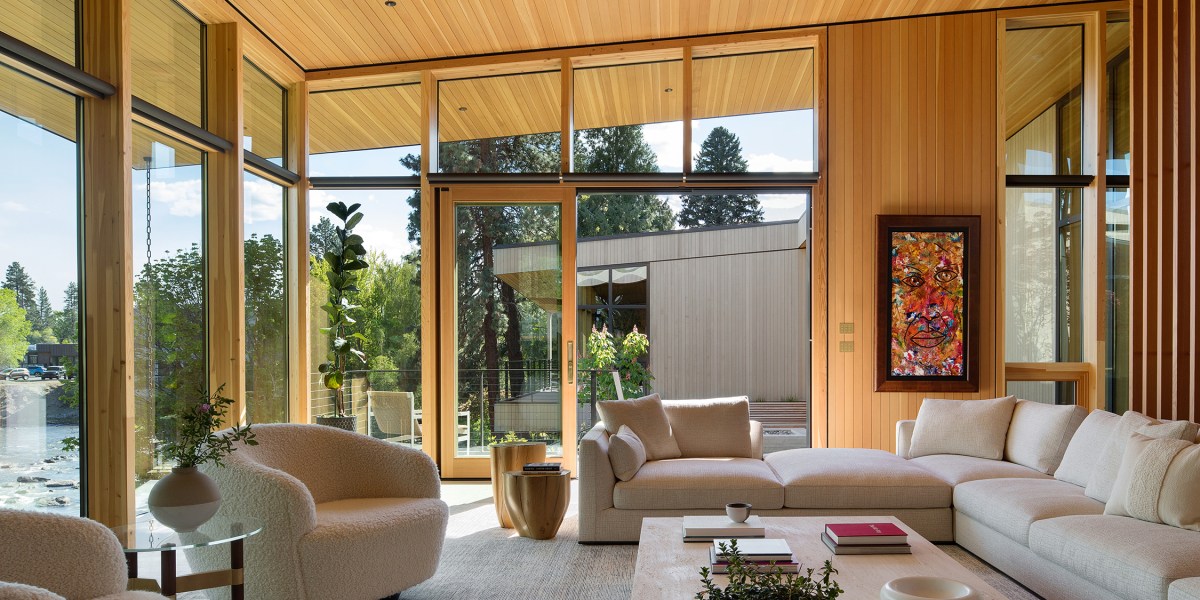 Living Room Windows Riverfront Home by Hacker