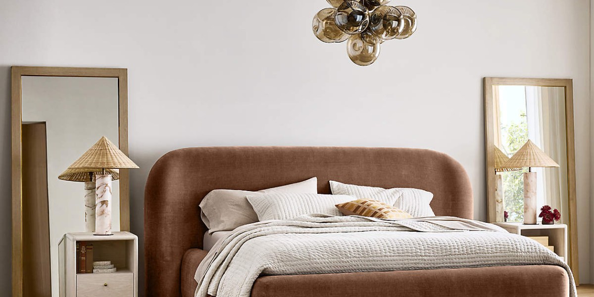 Crate & Barrel Curved Upholstered King Bed