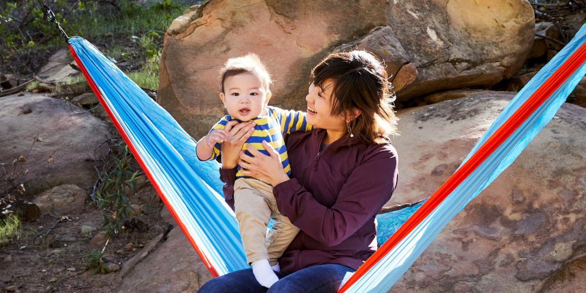 Mom and Baby in a Camping Hammock