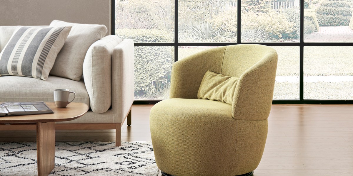 Yellow swivel chair from Castlery in living room