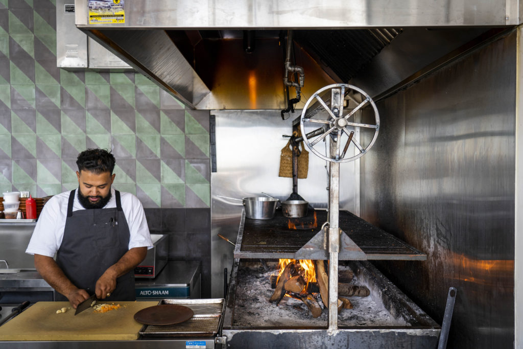 Chef Rene Andrade chopping/prepping at Bacanora