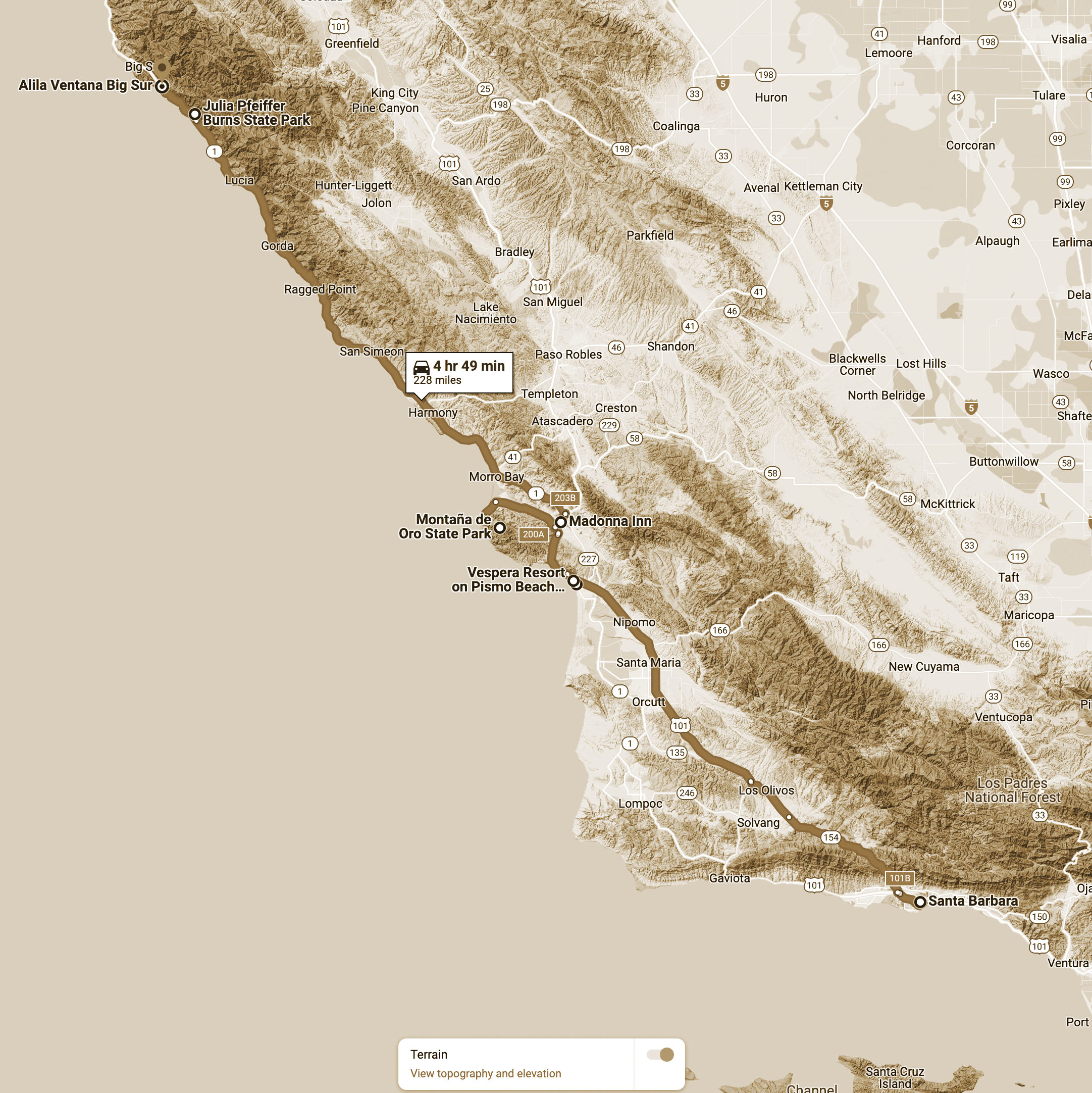 California road trip map