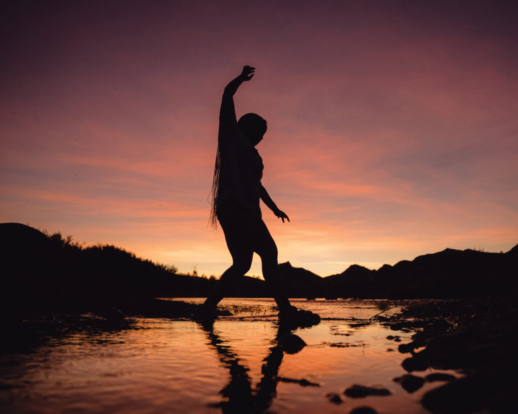 A camper in the high desert in central Oregon