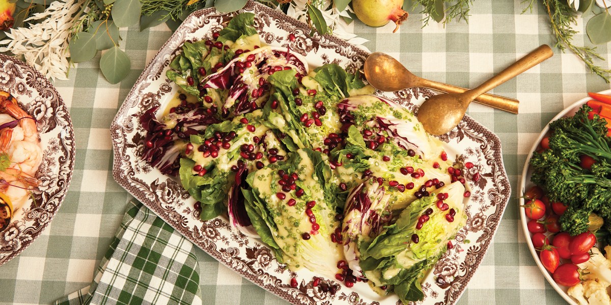 Wedge Salad with Buttermilk Chive Dressing and Pomegranate Seeds