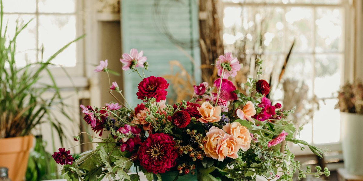 A floral bouquet by Beth Syphers, harvested from her farm