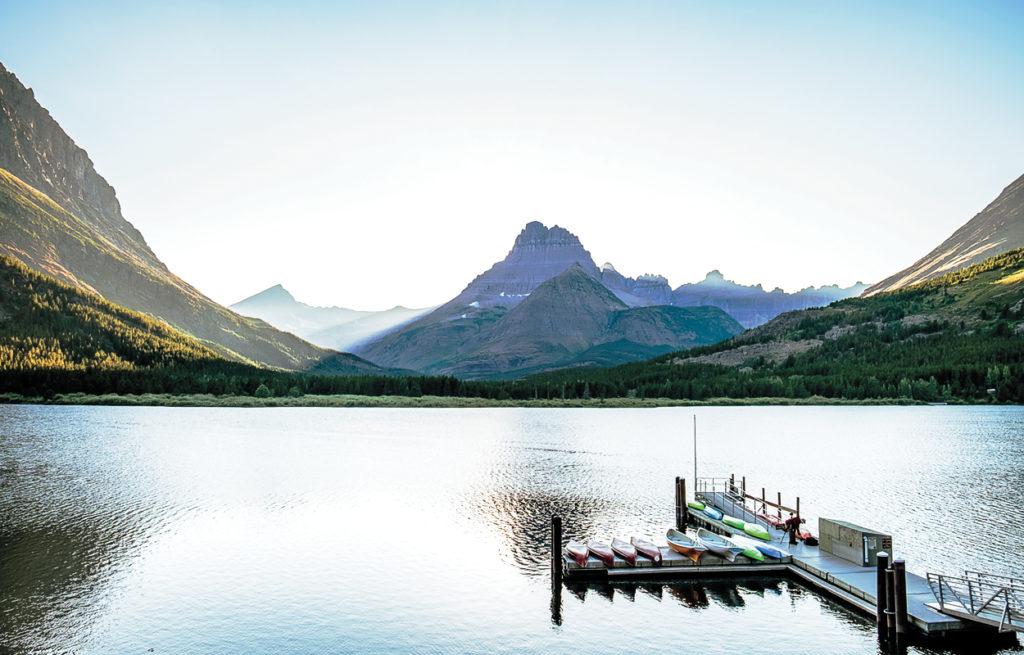 Dock with boats at Glacier National Park, Montana