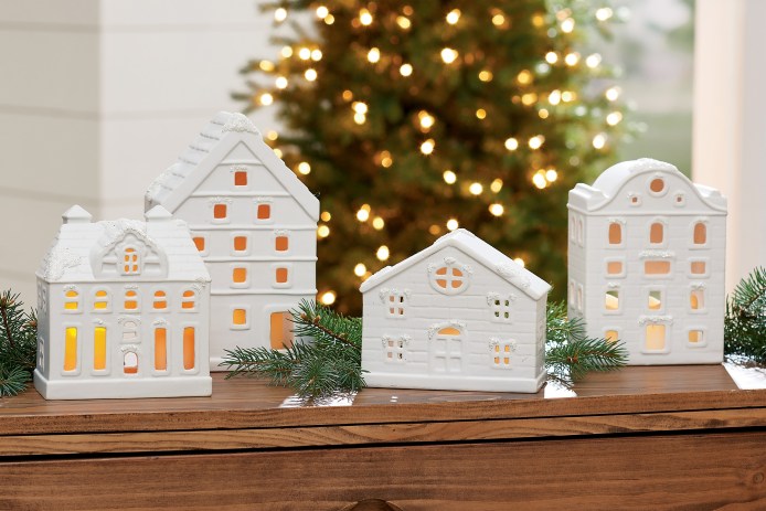 white Christmas village decor