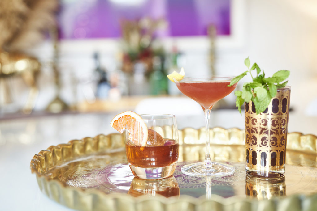 Holiday cocktails on a drink tray