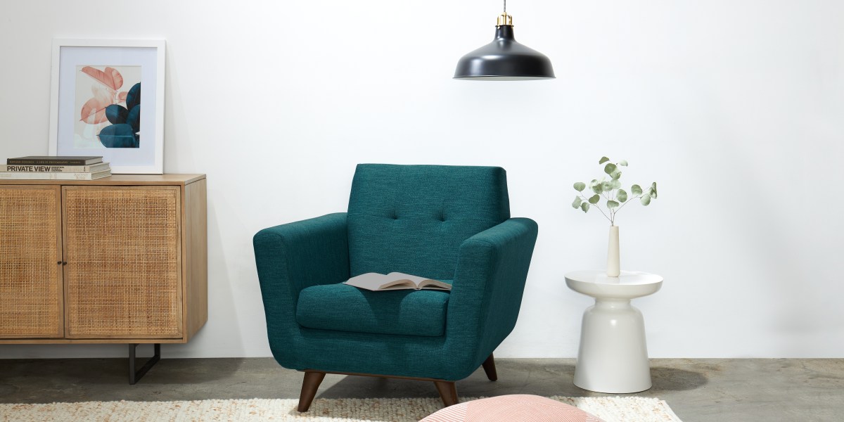 Reading nook with Joybird teal chair