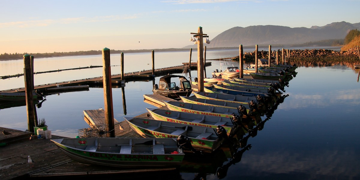 Row of boats at Kelly's Brighton Marina in Portland, Oregon