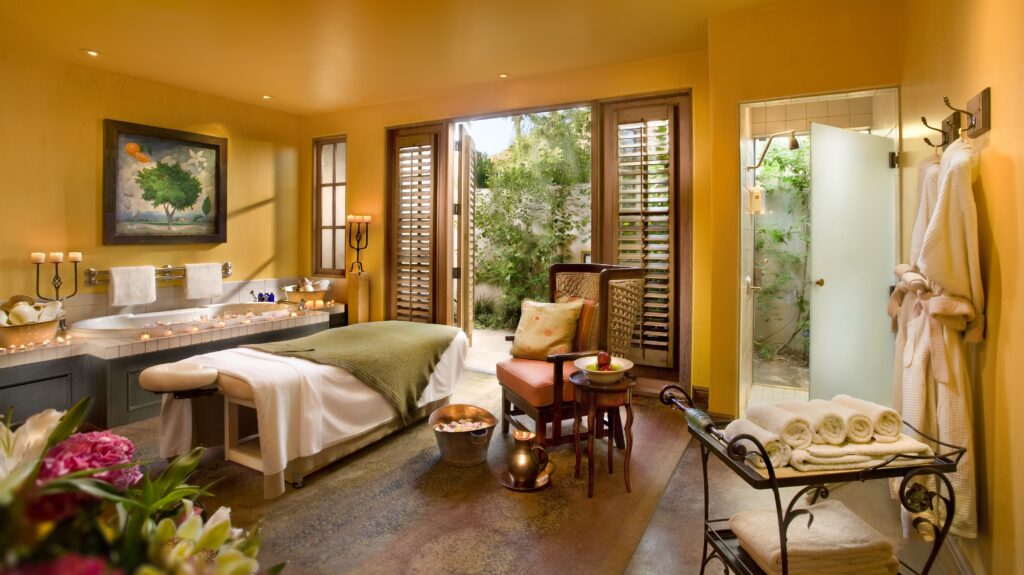 A yellow spa treatment room.