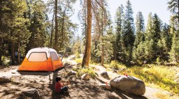 Tent at camp setup in Lake Alpine, California