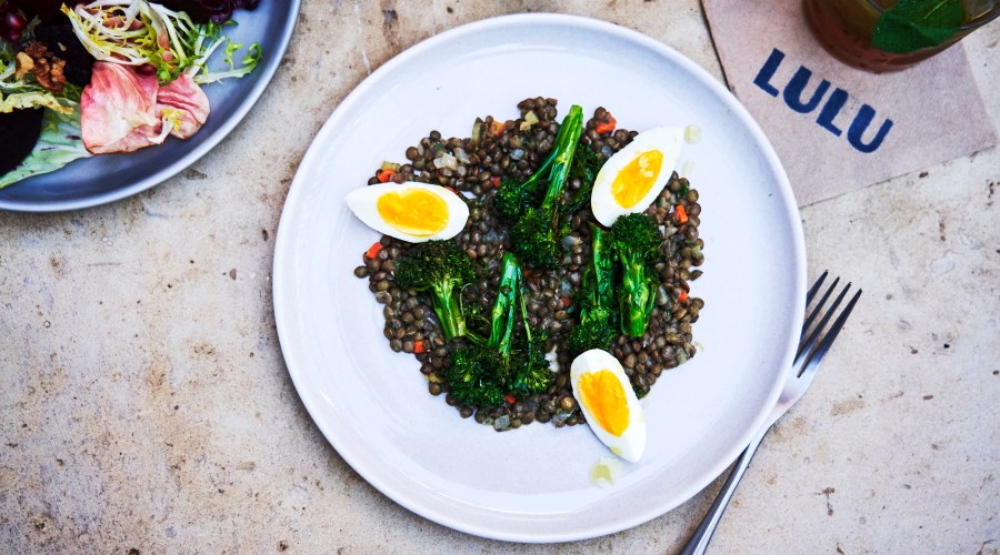 French Lentil Salad with Broccolini and Soft Cooked Eggs recipe