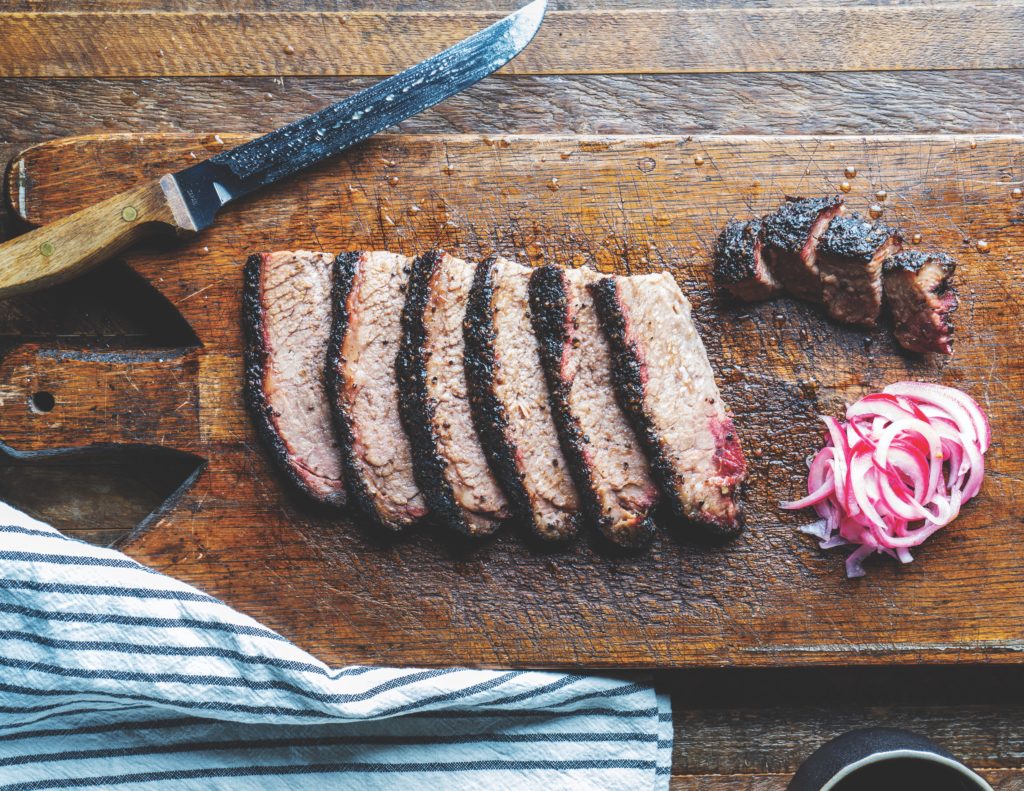 Matt Horn sliced brisket with pickled onions