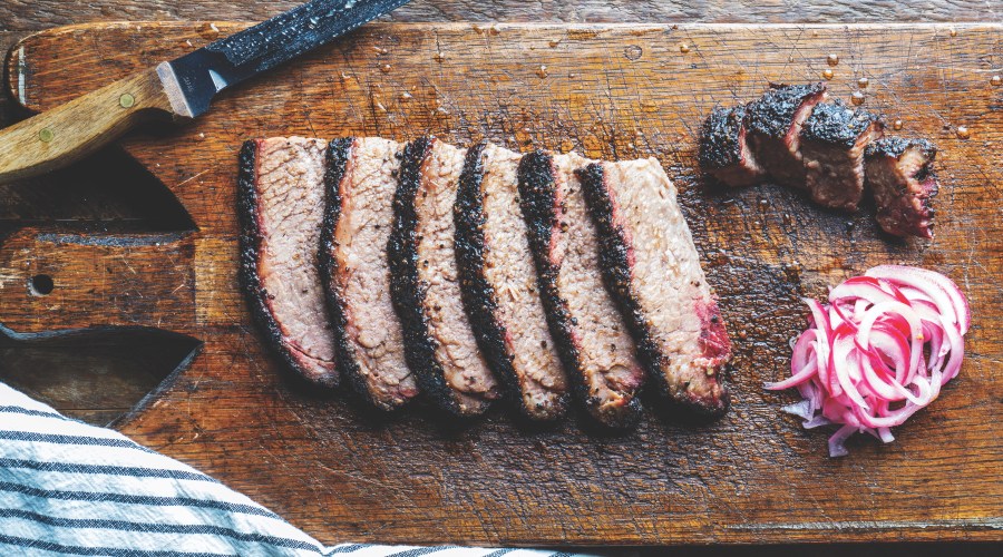 Matt Horn sliced brisket with pickled onions