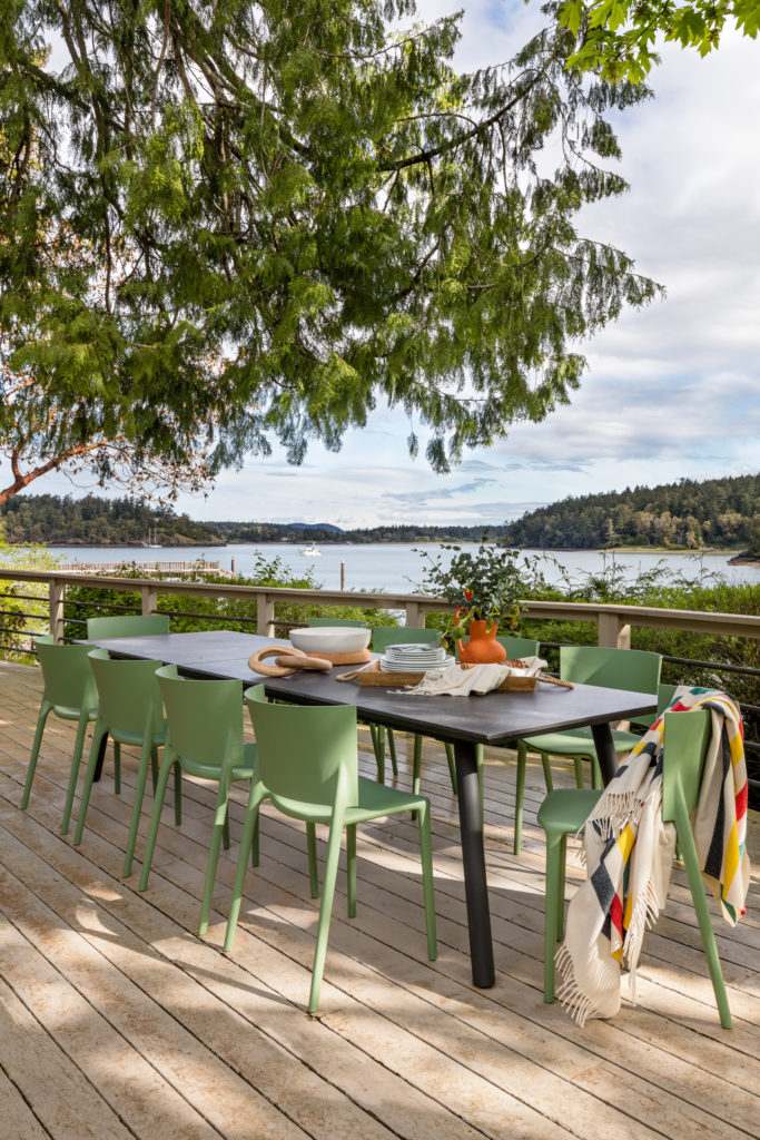 Outdoor dining deck in the San Juan Islands