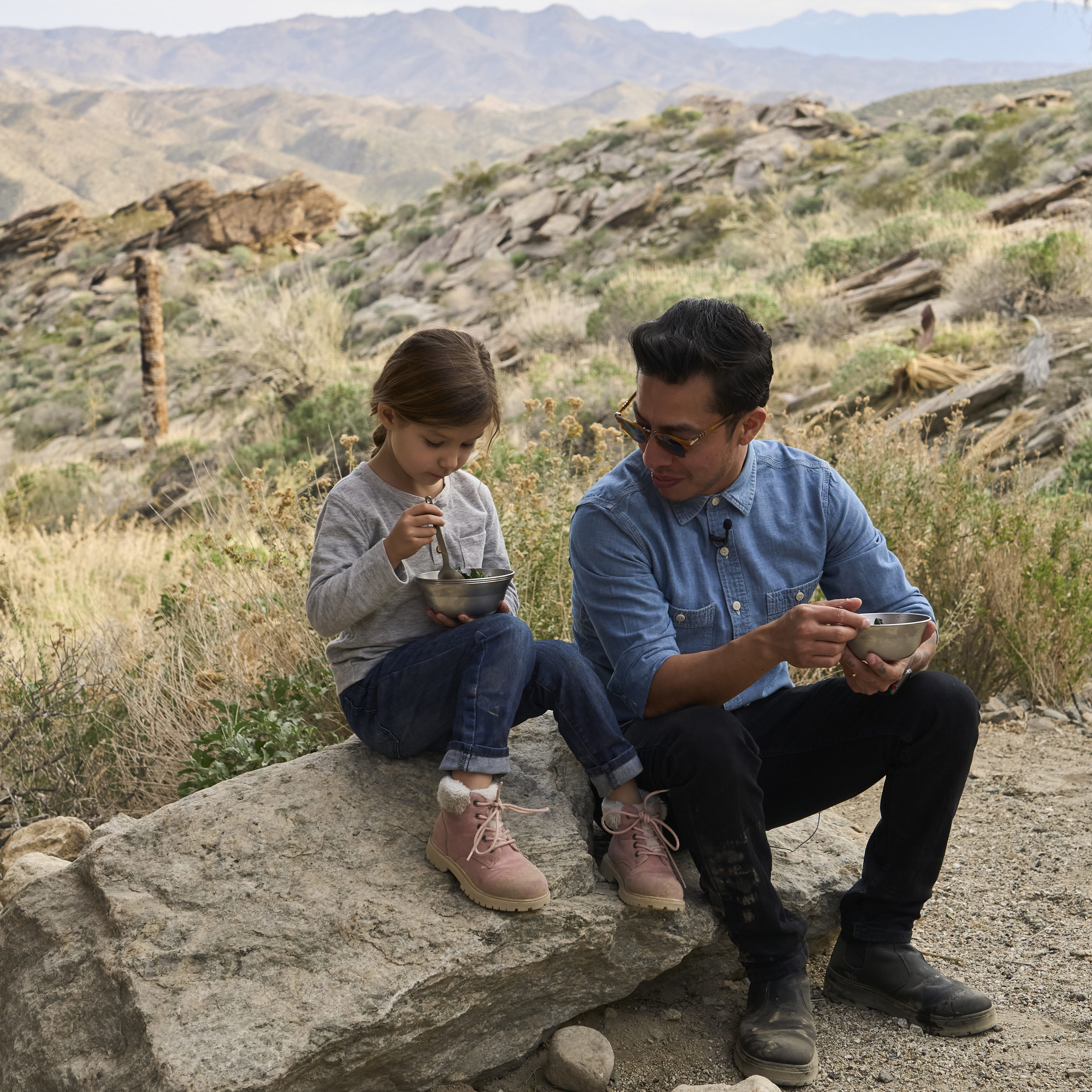 Chef Gabriel Woo eats udon with daughter