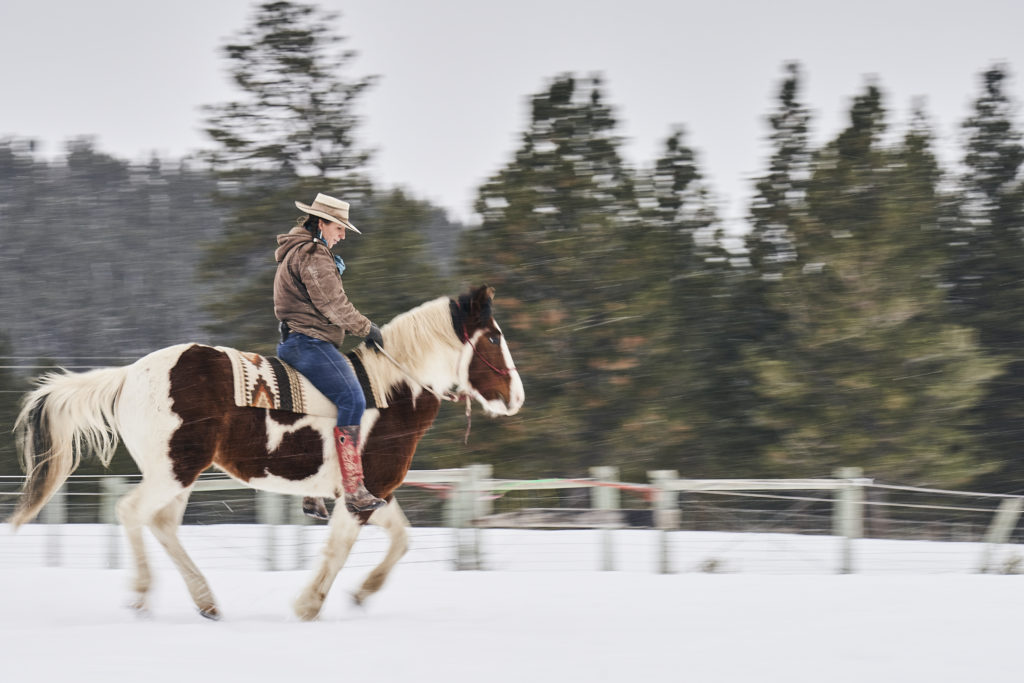 Jackie Kecskes on a Mustang