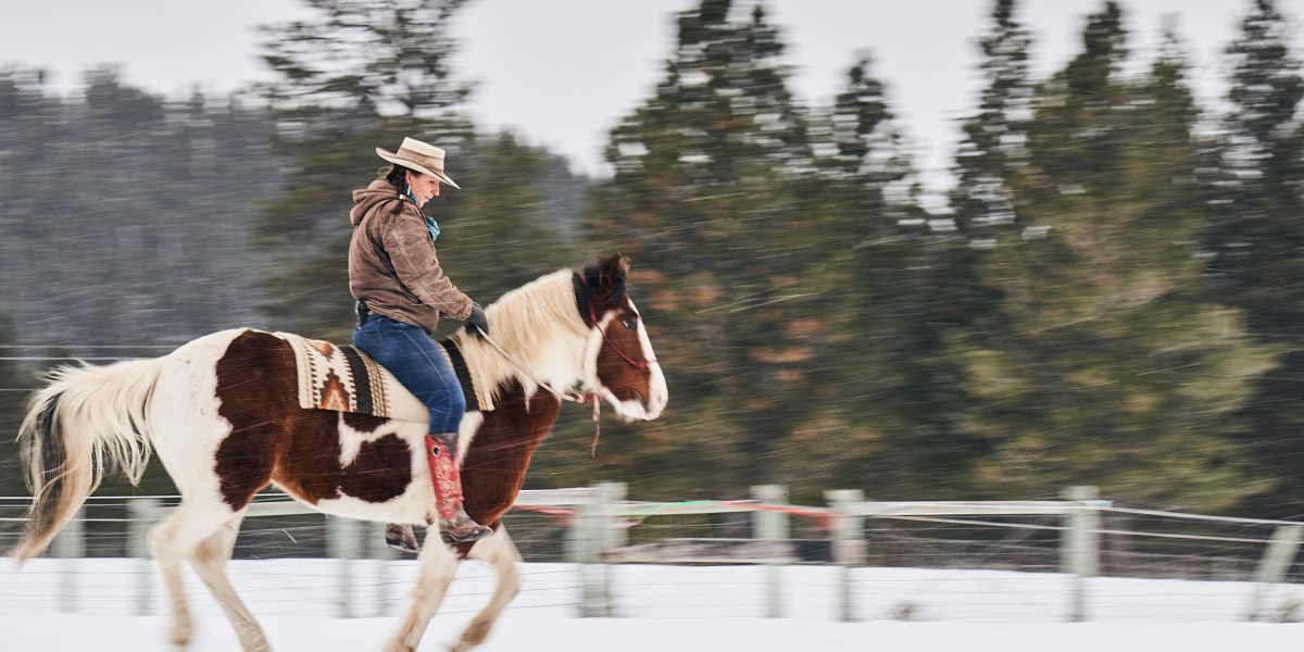 Jackie Kecskes on a Mustang