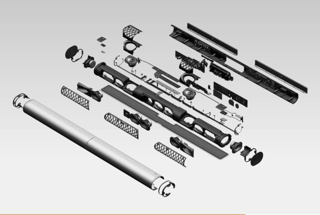 Exploded view diagram of the components of the Sonos Arc