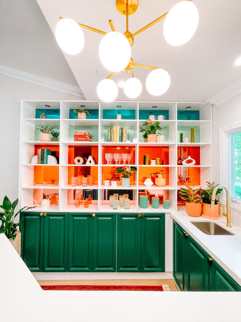 Bright maximilist bookshelves