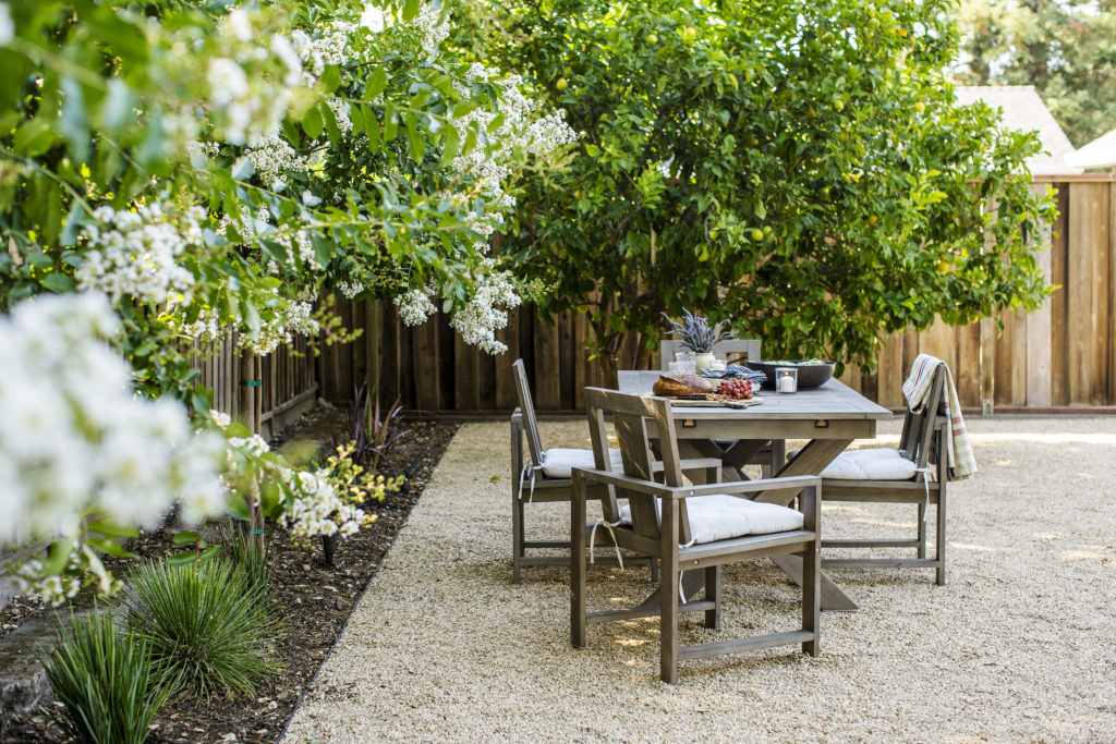 waterwise gravel garden dining area