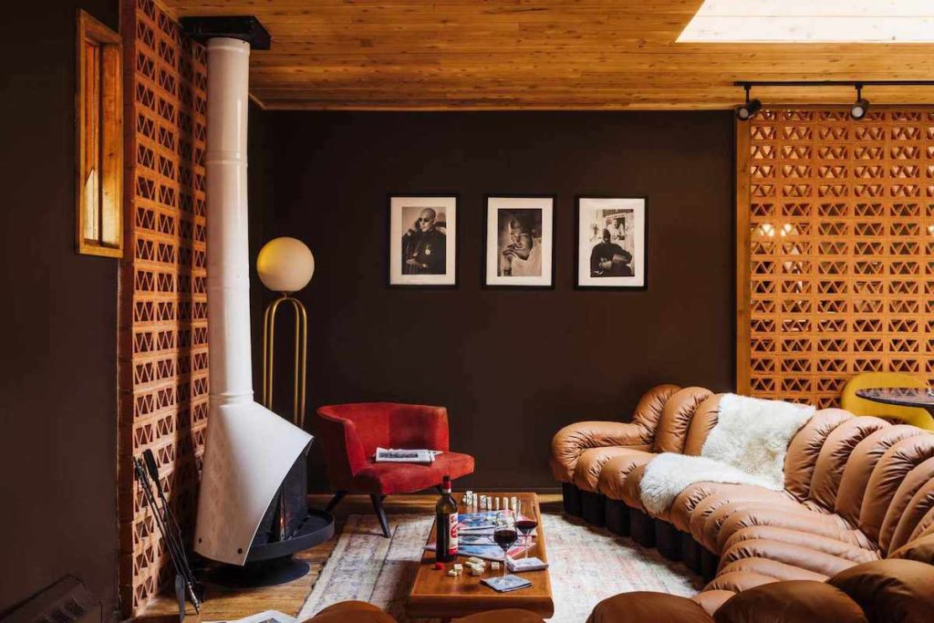 A-Frame Club's cozy living rooms with Maum fireplaces