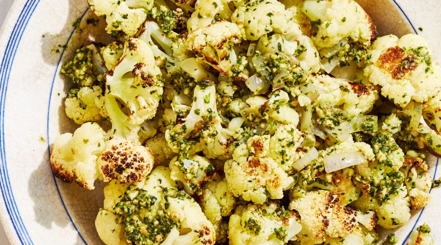 Roasted Cauliflower with Cilantro-Pecan Pesto