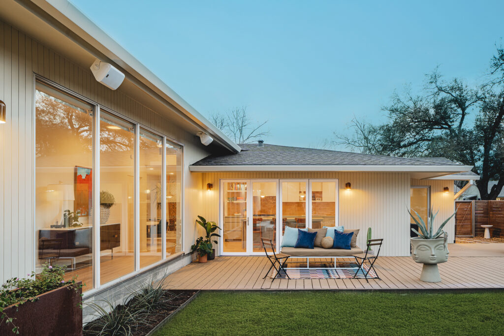 Backyard in Austin Mid-Century House by Moontower Design-Build