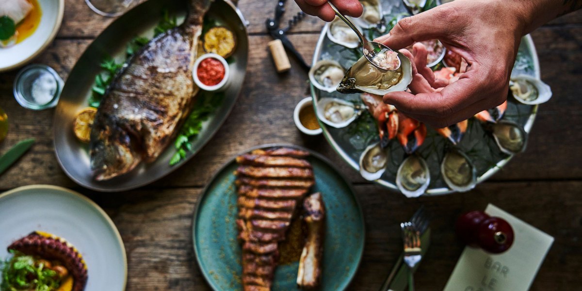 Bar Le Cote Overhead Seafood Pork Chop