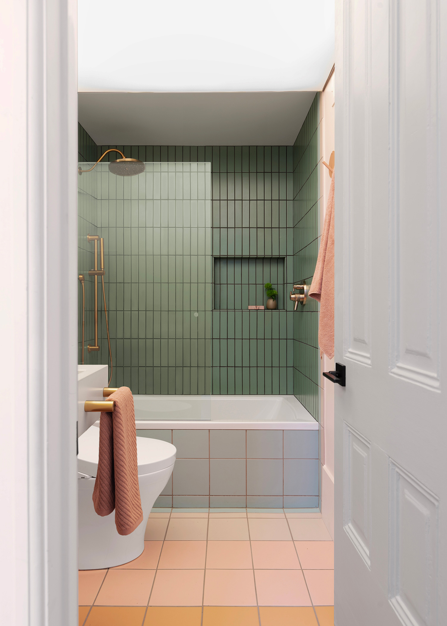Shower in SF Bathroom by Lesley Ray Design