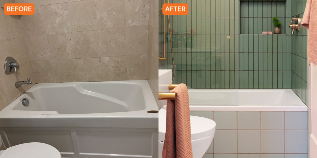 Bathtub Before & After in SF Bathroom by Lesley Ray Design