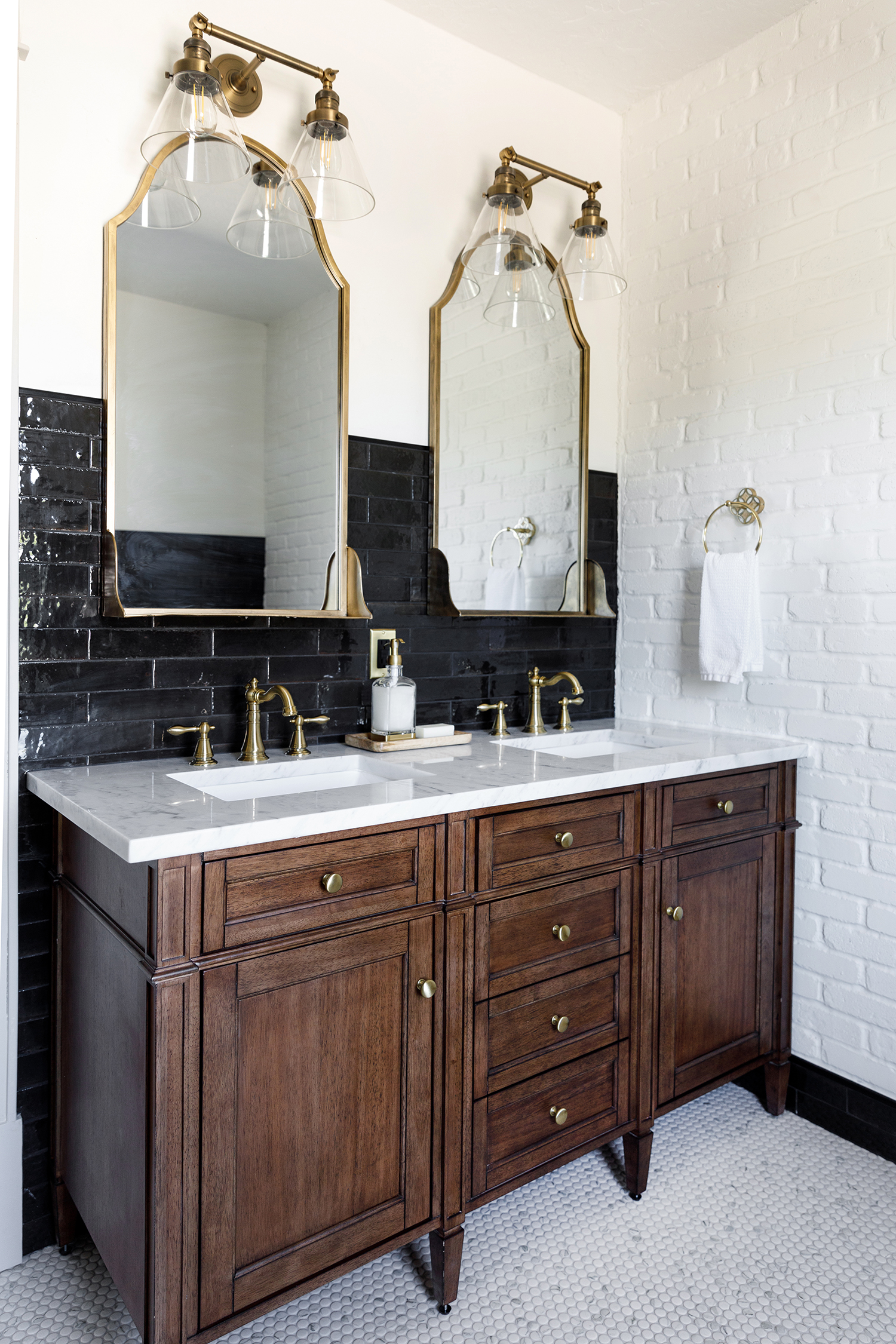 Black and White Bathroom in Boise House by We Three Design