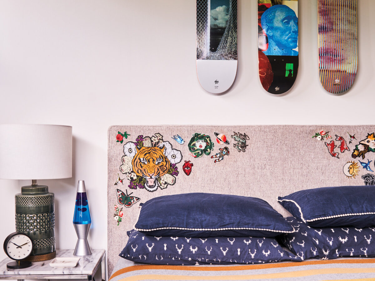 Boy's Bedroom with Skateboard Headboard