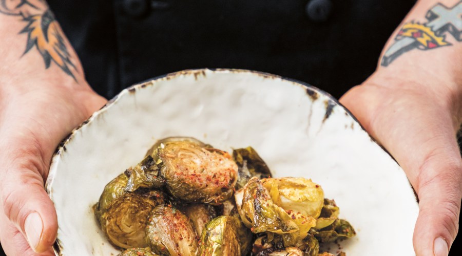 brussels sprouts roasted in maple syrup and white miso paste