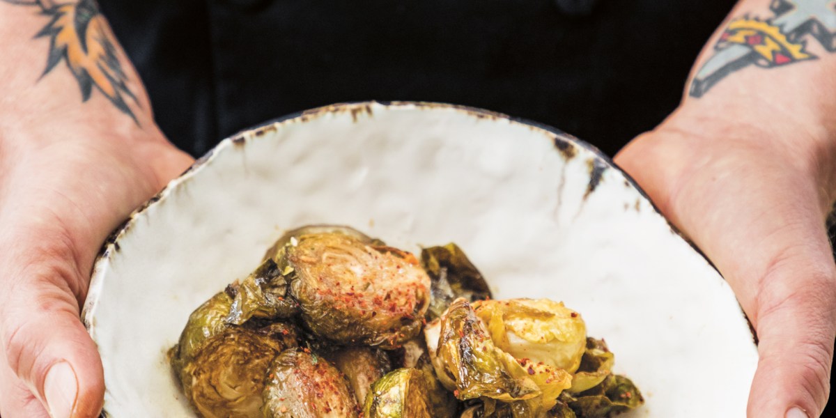brussels sprouts roasted in maple syrup and white miso paste