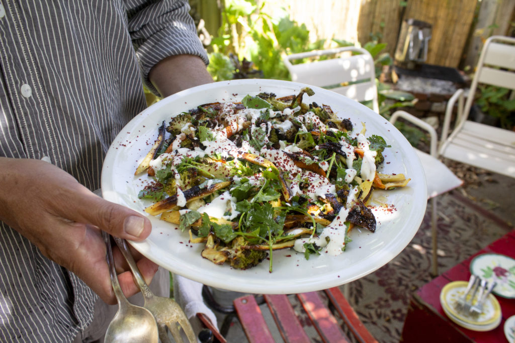 burnt vegetables salad with creme fraiche