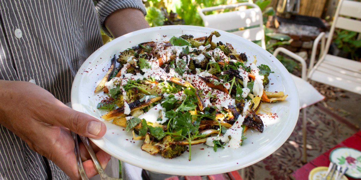 burnt vegetables salad with creme fraiche