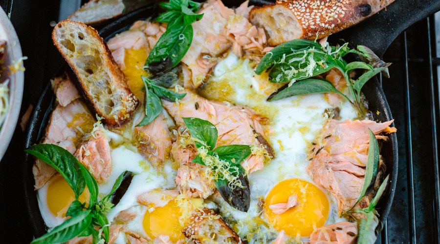 confit-salmon-with-eggs-and-greens