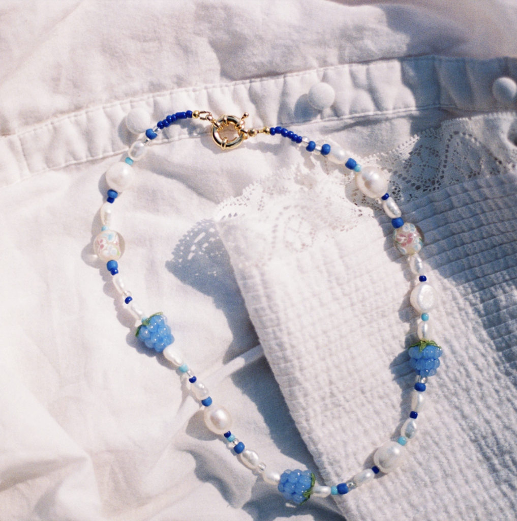 charlie beads blue raspberry necklace with pearls