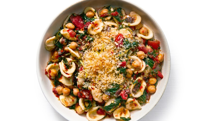 Chickpea and Spinach Orecchiette with Crispy Lemon Breadcrumbs