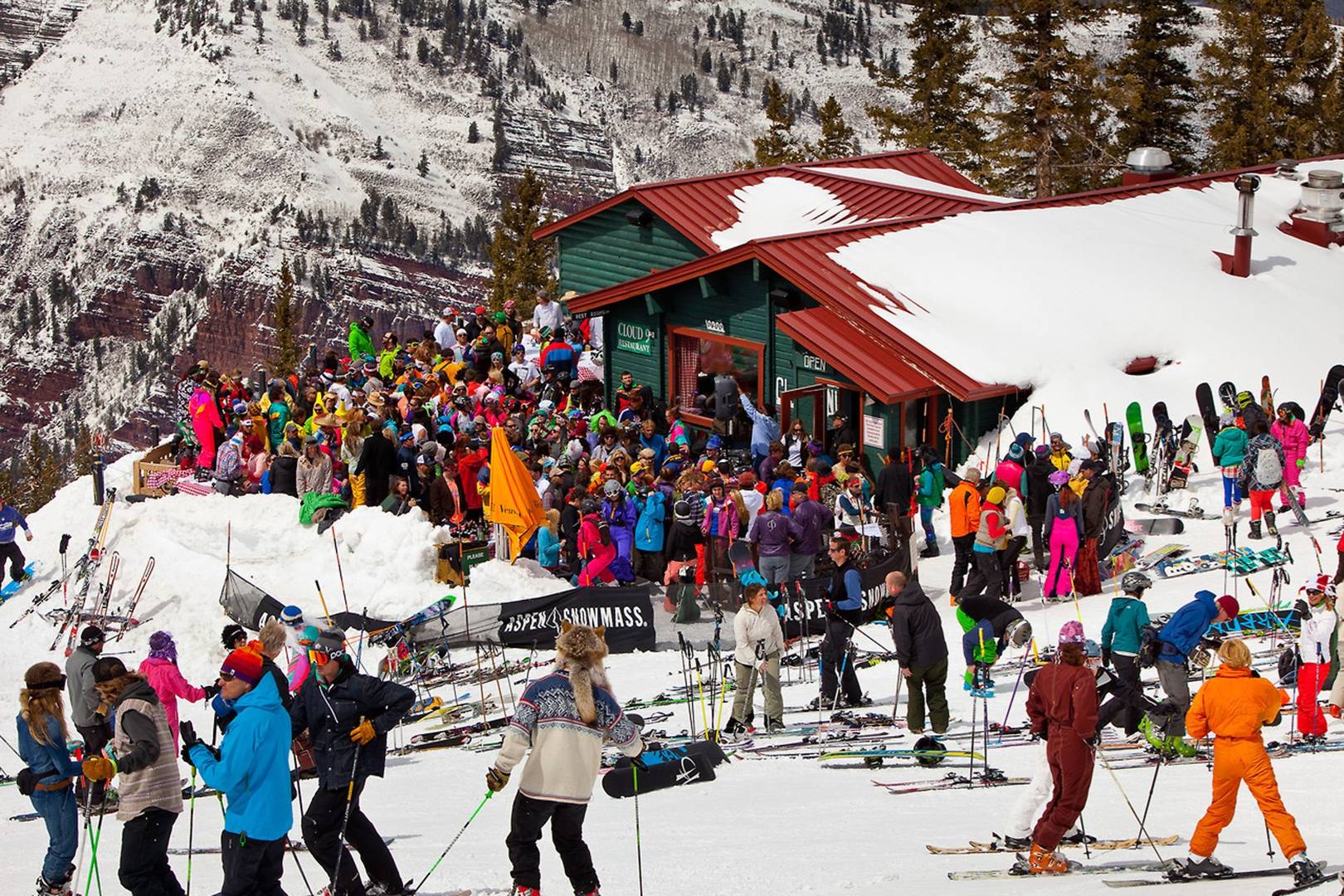 Skiers partying at Cloud Nine in Aspen