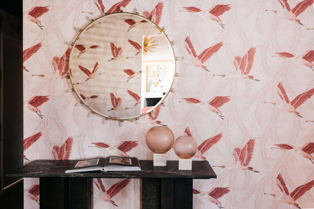 Crane Wallpaper in Barbie Pink House by Raelena Vasquez