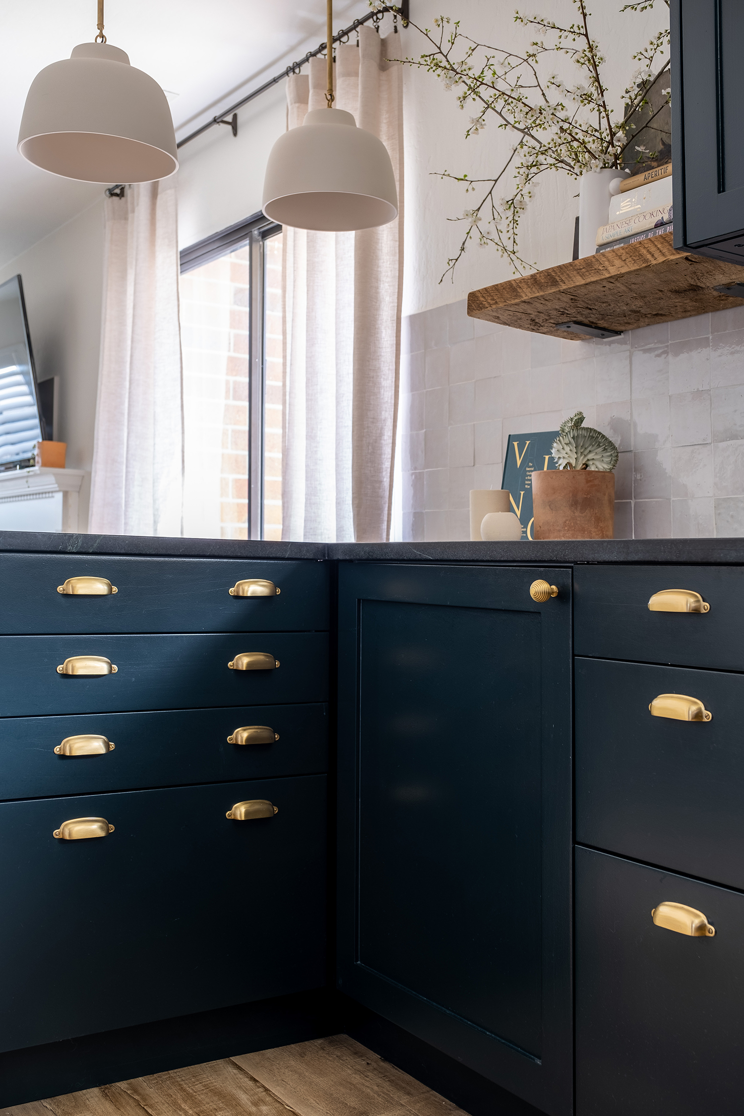 Cup Pulls Kitchen Cabinets in Oakland Kitchen by Gina Rachelle Design
