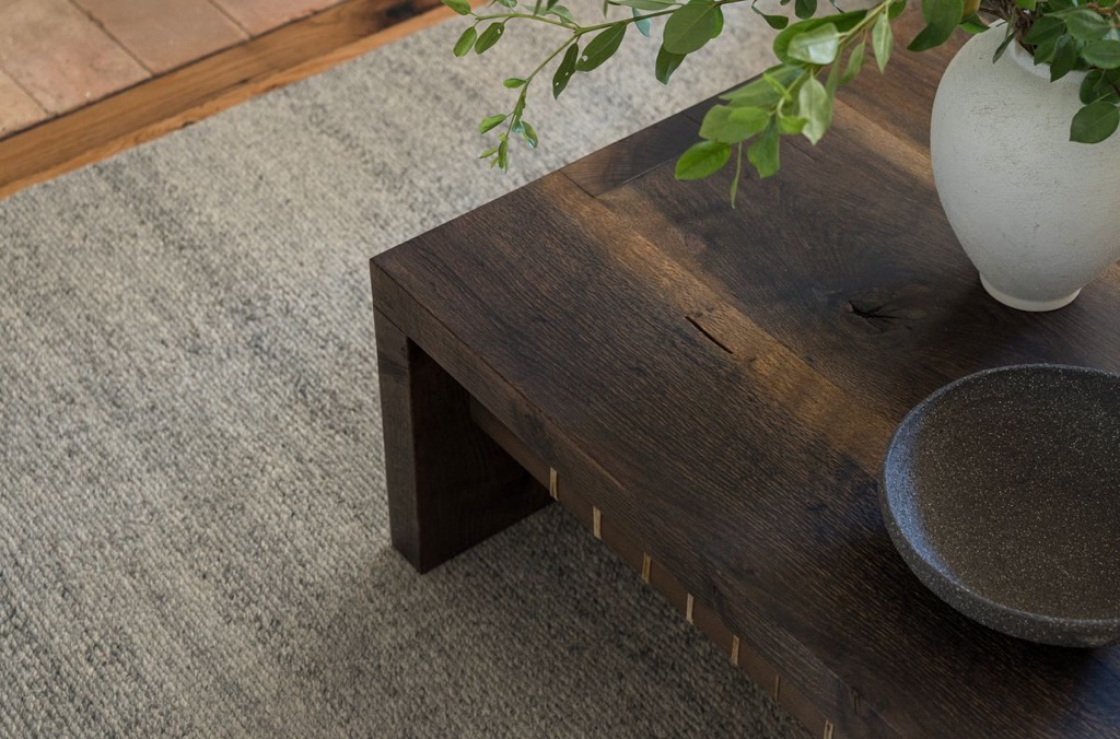 A dark wooden coffee table