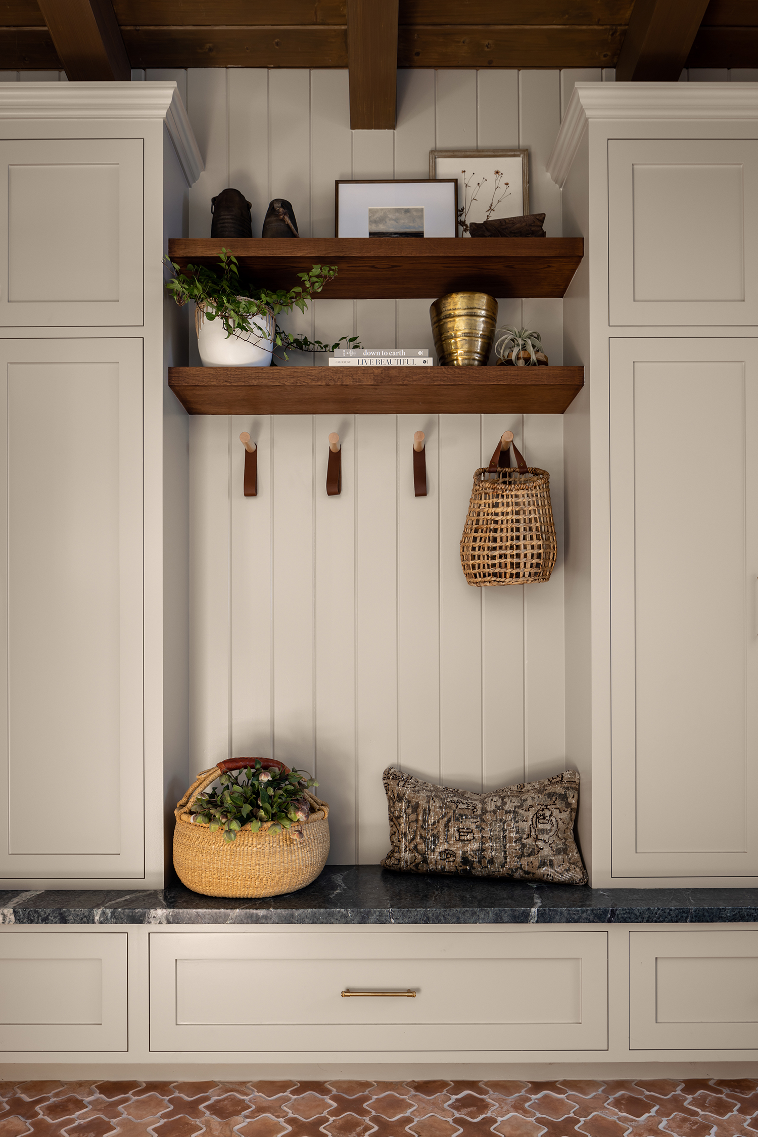 Entry Storage in Santa Barbara House by Madison Nicole Design