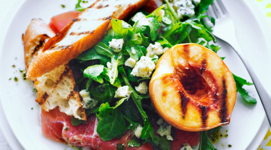 Grilled Peach Salad with Rosemary Dressing